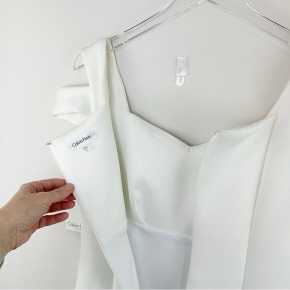 White Cold Shoulder Body Con Calvin Klein Dress Bridal Wedding Guest Prom‎ Sz 8 - Picture 6 of 16